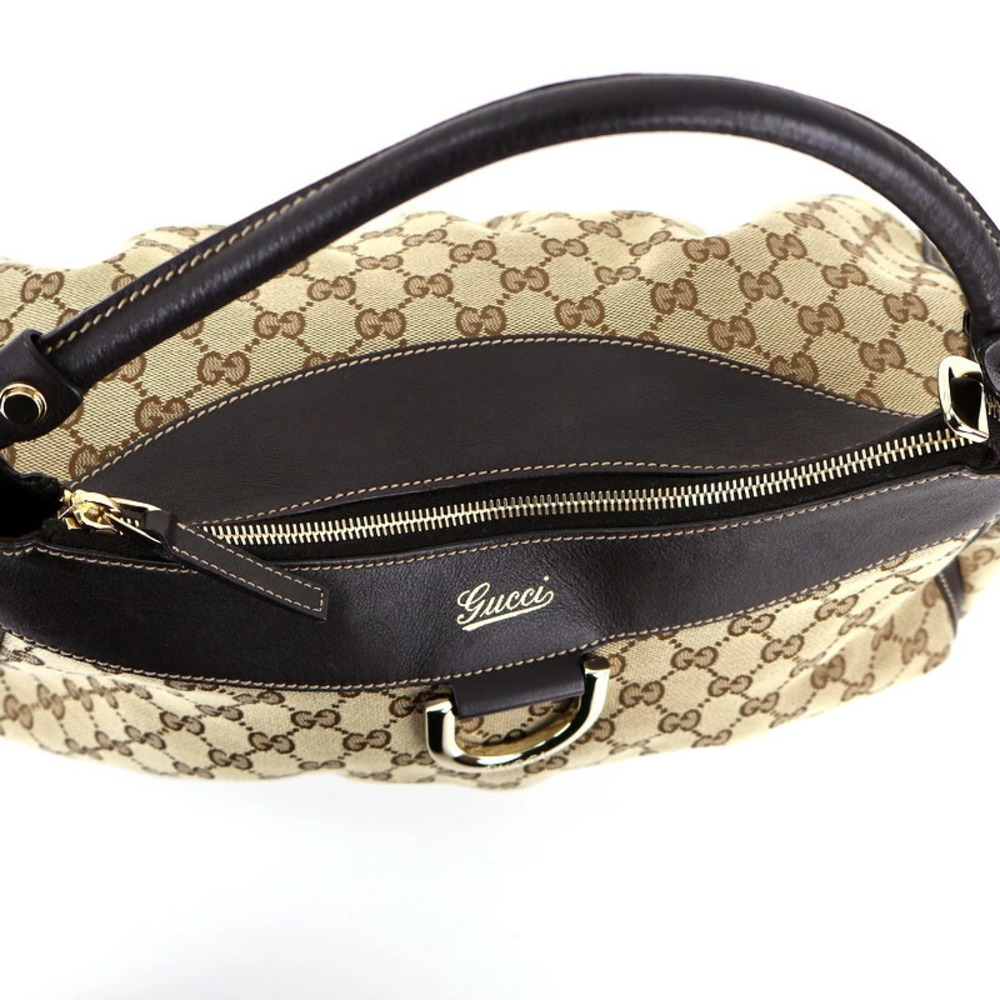 Gucci GG Canvas Hobo Bag Shoulder Tote Handbag Beige Brown Leather One - Picture 11 of 11